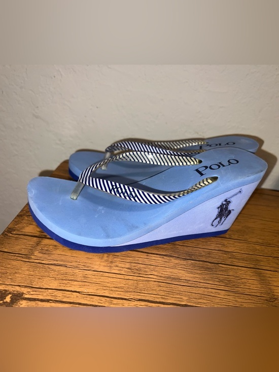 Polo Ralph Lauren Shoes - New Women’s Polo Ralph Lauren Blue Wedge Flip Flop Sandals Size 7B
